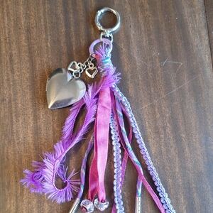 Pink And Purple Tassel Bag Charm With Heart Locket
